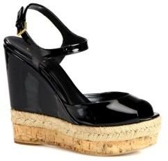 Gucci Hollie Patent Leather Cork Wedge Sandals