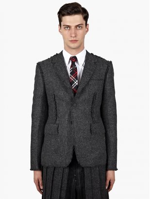 Thom Browne Men's Grey Frayed Wool Jacket