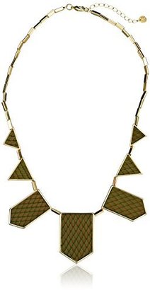 House Of Harlow Gold Tone Olive Exotic Leather Five Station Necklace