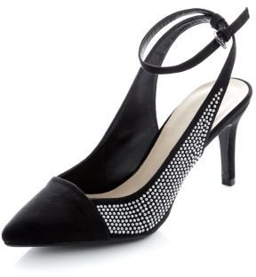 New Look Black Studded Side Pointed Ankle Strap Heels