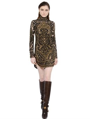 Emilio Pucci Studded Leather And Stretch Tulle Dress