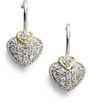 Judith Ripka Fontaine White Sapphire, 18K Yellow Gold & Sterling Silver Heart Drop Earrings