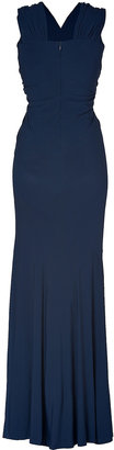 Donna Karan New Navy Sleeveless Woven Front Jersey Gown
