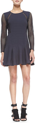 Rebecca Taylor Mesh-Detail Pleated Dress, Stormy Gray