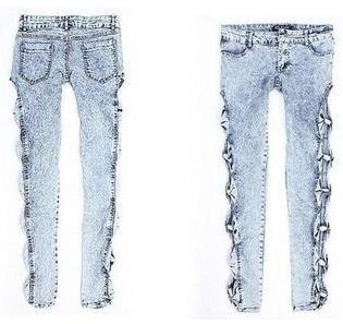V.S. Apparel Brazilian Jeans Side Bow Cut Out Blue Denim Jeggings Trousers Juniors Size Medium-Large