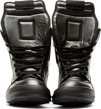Rick Owens Black Leather Geobasket High-Top Sneakers