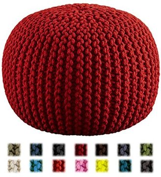 Of A Kind Cotton Craft - Hand Knitted Cable Style Dori Pouf - Red - Floor Ottoman - 100% Cotton Braid Cord - Handmade & Hand stitched - Truly one seating - 20 Dia x 14 High
