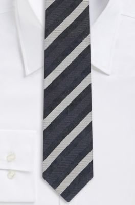 HUGO BOSS Tie 7.5 cm Regular, Silk Textured Striped Tie One Size Black