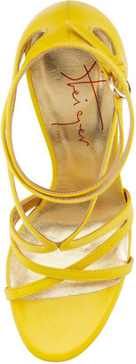 Walter Steiger Strappy Leather Convex-Heel Sandal, Yellow