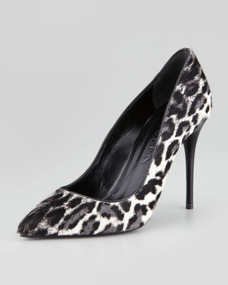 Alexander McQueen Leopard-Print Calf Hair Pump, Black/White