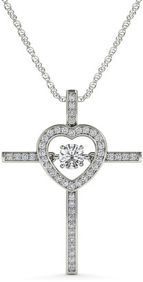 JCPenney FINE JEWELRY Love in Motion 1/4 CT. T.W. Diamond Cross & Heart Pendant Necklace