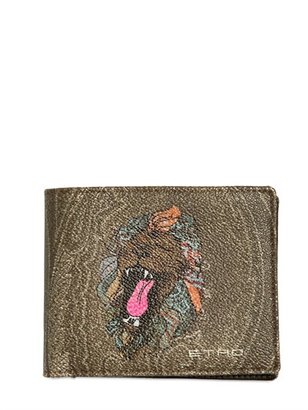 Etro Lion Printed Faux Leather Classic Wallet