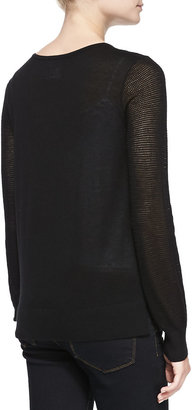 Neiman Marcus Pique Stitch Silk-Cashmere Top, Black