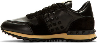 Valentino Black Leather Rockstud Sneakers