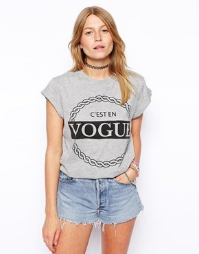ASOS T-Shirt with C'est en Vogue Print - Gray marl