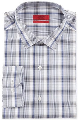 Alfani RED Fitted White and Blue Large Plaid Performance Dress Shirt