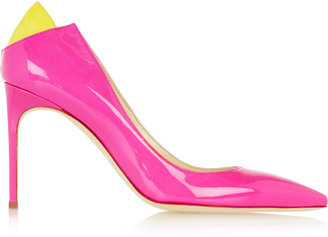 Brian Atwood Mercury suede-trimmed patent-leather pumps