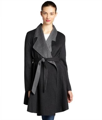 Dawn Levy grey cashwool blend two-tone belted coat