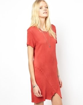 LnA T-Shirt Dress With Seam Detail - Coral