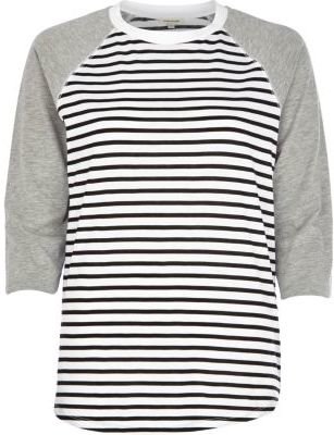 River Island Black and white stripe raglan sleeve t-shirt