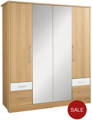 Consort Furniture Limited Eclipse 4-Door, 4-Drawer Mirrored Wardrobe