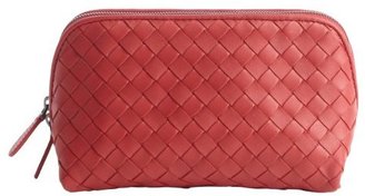 Bottega Veneta bright red intrecciato leather small cosmetics case
