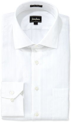 Neiman Marcus Classic Fit Regular Finish Herringbone Stripe Shirt, White