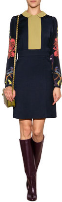 Giulietta Wool Dress with Round Collar and Printed Sleeves