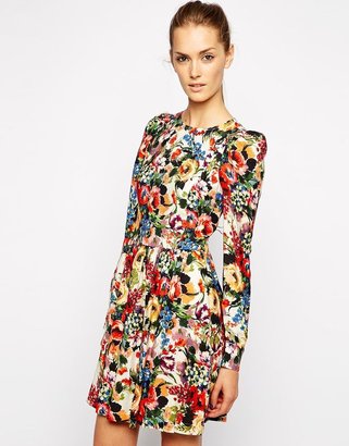 Love Moschino Dress with Puff Sleeves in Floral Print