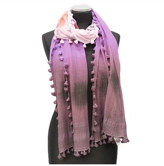 La Fiorentina Pink Combo Dye Print Scarf w/ Pom Tassels