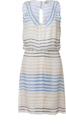 L'Agence Cream-Multi Striped Silk Open Back Dress