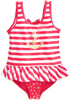 Pink Platinum Rugged Bear Little Girls' or Toddler Girls' One-Piece Striped Swimsuit