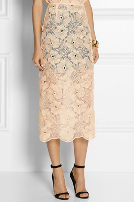 Karla Spetic Embroidered cotton-blend organza midi skirt