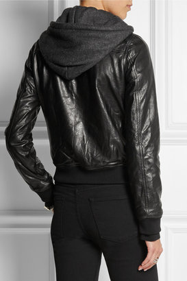 R 13 Hooded washed-leather and jersey biker jacket