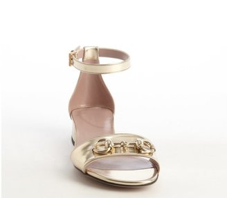 Gucci Light Gold Suede Horsebit Detail Anklestrap Sandals