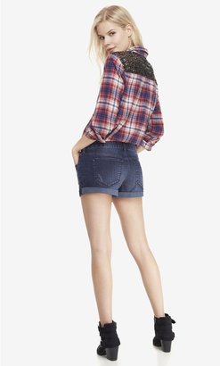 Express 2 1/4 Inch Mid Rise Rolled Denim Shorts