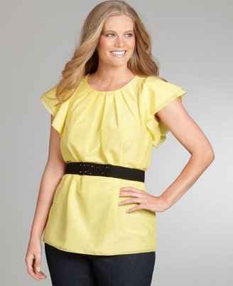 Alfani Plus Size Top, Flutter Sleeve Pleated Belted