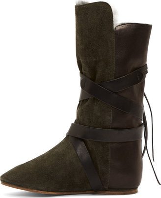 Isabel Marant Green Fur-Wrap Nia Boots