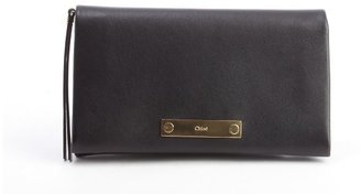Chloé black leather logo plaque foldover wallet