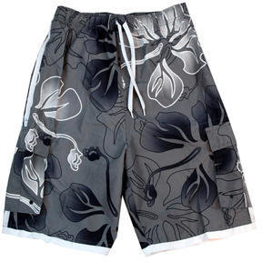 Hawaii Hangover Men Microfiber Board Shorts Swimwear in Gray Hibiscus