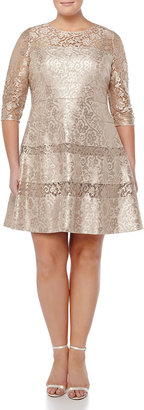 Kay Unger New York Women's Tiered Lace Fit & Flare Cocktail Dress, Gold, Women's