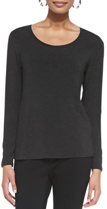 Eileen Fisher Long-Sleeve Slim Jersey Top, Charcoal, Women's