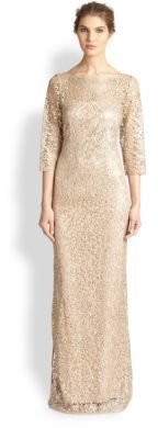 Kay Unger Metallic Lace & Sequin Gown