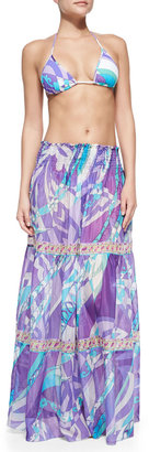 Emilio Pucci Smock-Waist Printed Coverup Skirt
