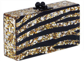 Edie Parker Jean Acrylic Zebra Clutch Bag, Gold/Silver/Black