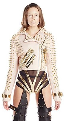 Viktor Luna Women's Spiked Leather Jacket Small Pink