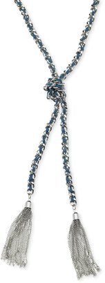 GUESS Silver-Tone Woven Blue Twisted Tassel Lariat Necklace