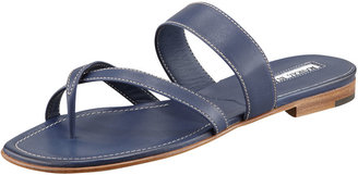 Manolo Blahnik Susa Flat Leather Sandal, Blue