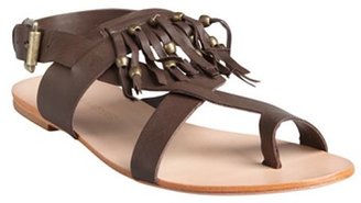 Madison Harding chocolate leather beaded fringe 'Aaron' sandals