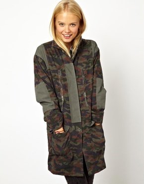 ASOS Long Line Camo Parka With Jersey Lining - Green